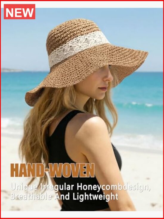 Handmade Straw Floppy Bucket Sun Hat for Women, Wide Brim, Packable main image 5
